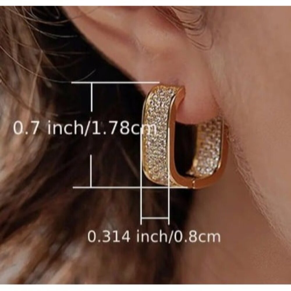 18k White Gold Simulated Diamond Zircon Squared Hoop Earrings - Picture 3 of 3